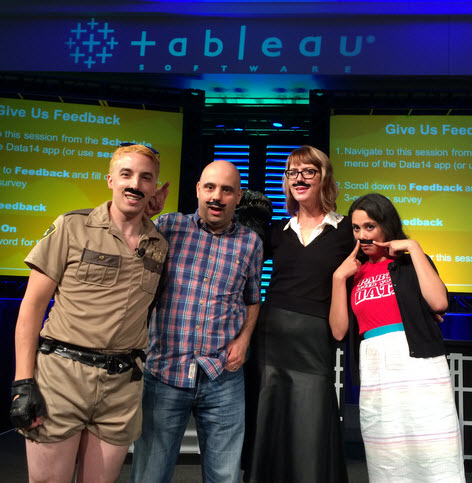 Figure 3 -- Dan Montgomery, Paul Banoub, and Anya A'Hearn, and Lewell Loree stopping traffic and evangelizing blogging at the 2014 Tableau Conference.