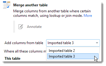 Figure 15 -- Selecting which secondary table to merge.