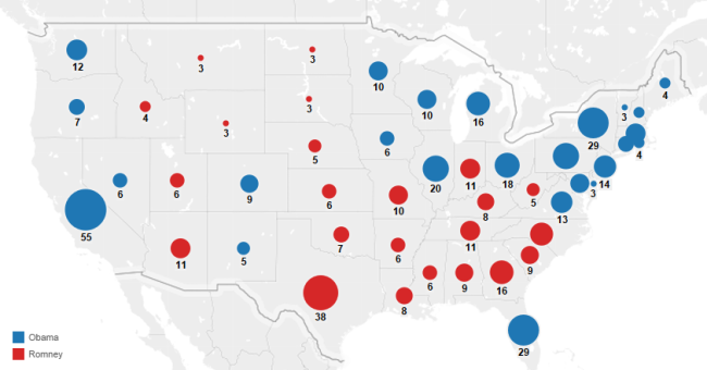 Figure 5 -- Symbol map showing electoral vote winners for the 2012 presidential election (displaying 48 out of 50 states)