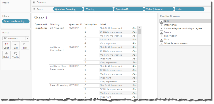 Figure 6 -- Adding a filter makes it easier to focus on specific question groupings