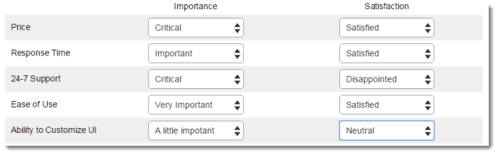 Figure 1 -- How the importance vs. satisfaction questions might appear to the person taking the survey.