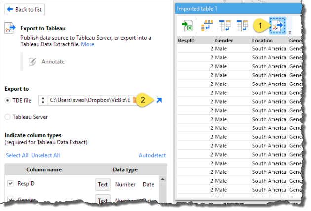 Figure 20 -- You can load the exported data into Tableau by clicking the Open file icon.