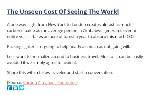 Carbon Almanac image discussing the carbon output of flying (it's a lot).