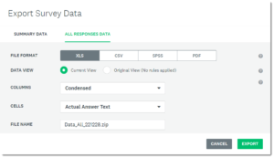 The SurveyMonkey export data dialog box